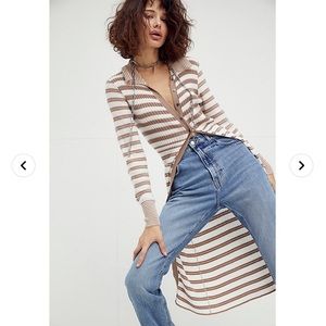 Free People Striped Cardigan in Brown and Cream